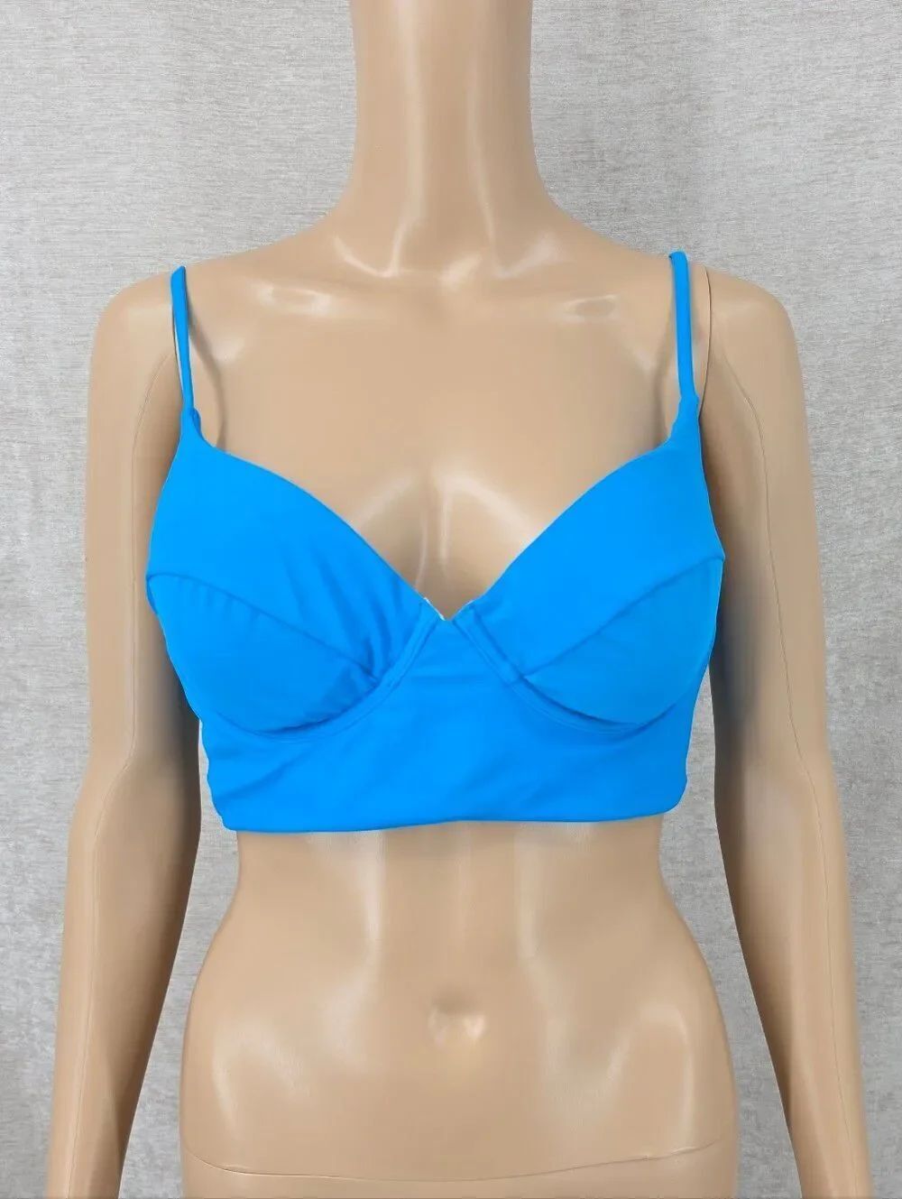 Tori Praver Blue Longline Swim Top Bikini Top